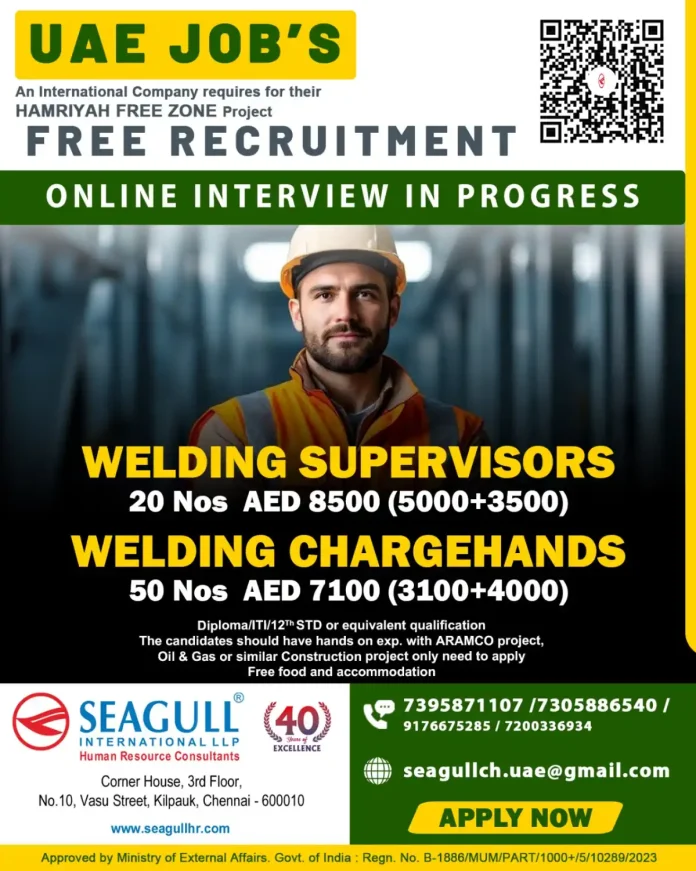Seagull International LLP Recruitment for Welding Jobs in UAE