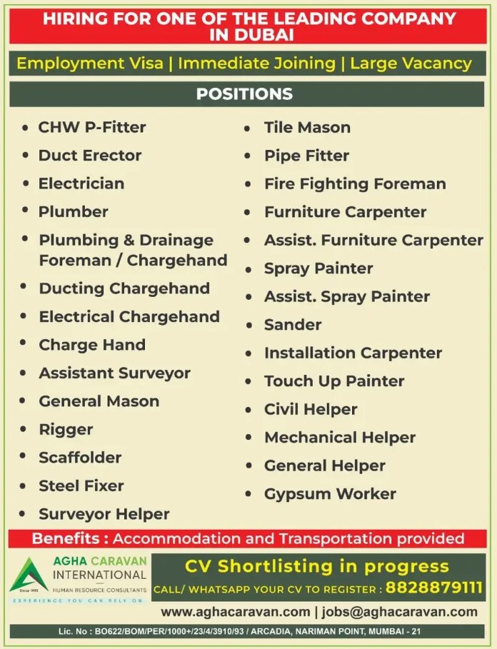AGHA CARAVAN International Job Openings in Dubai for Skilled Trades