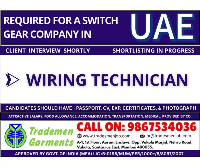 Wiring Technician performing electrical work in a switch gear company setting