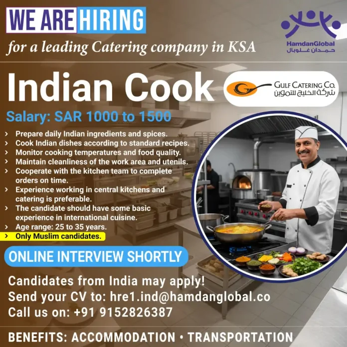 Indian Cook Job Opening in Saudi Arabia with HamdanGlobal