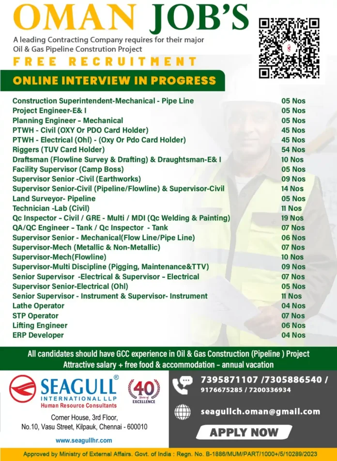 Seagull International Recruitment for Oman Oil and Gas Pipeline Jobs