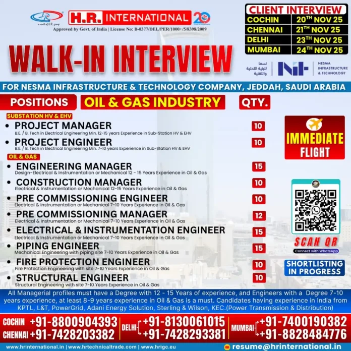 Recruitment Drive for NESMA Infrastructure in Saudi Arabia