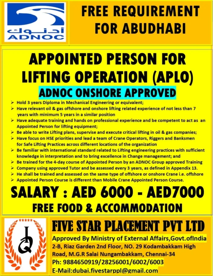 APLO job opportunity at ADNOC Abu Dhabi for lifting operations