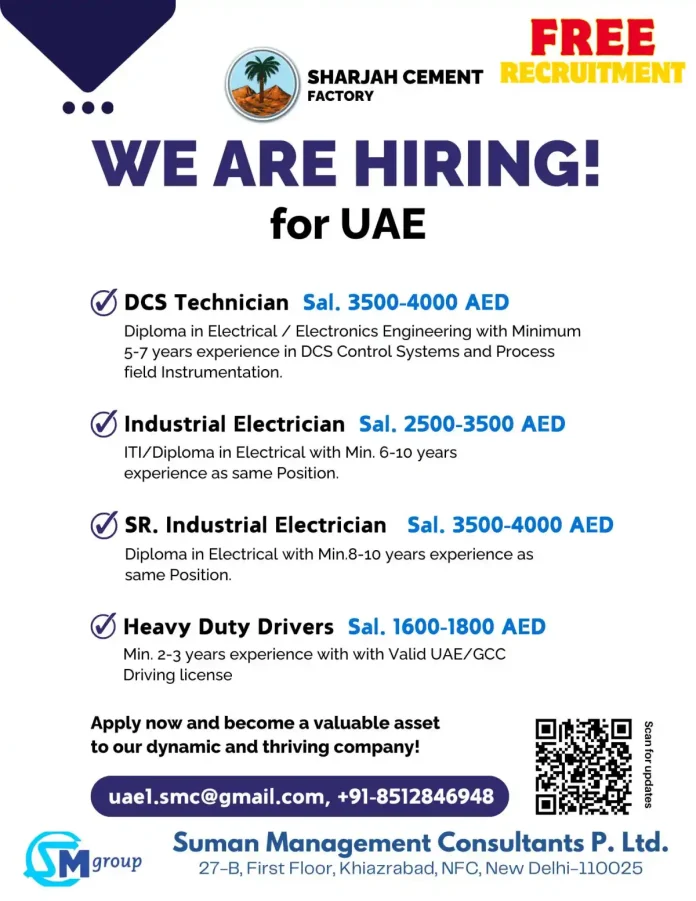 Sharjah Cement Factory Recruitment Job Openings in UAE