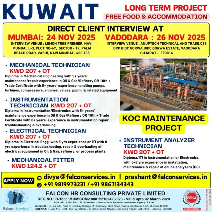 Technicians working in oil and gas industry in Kuwait