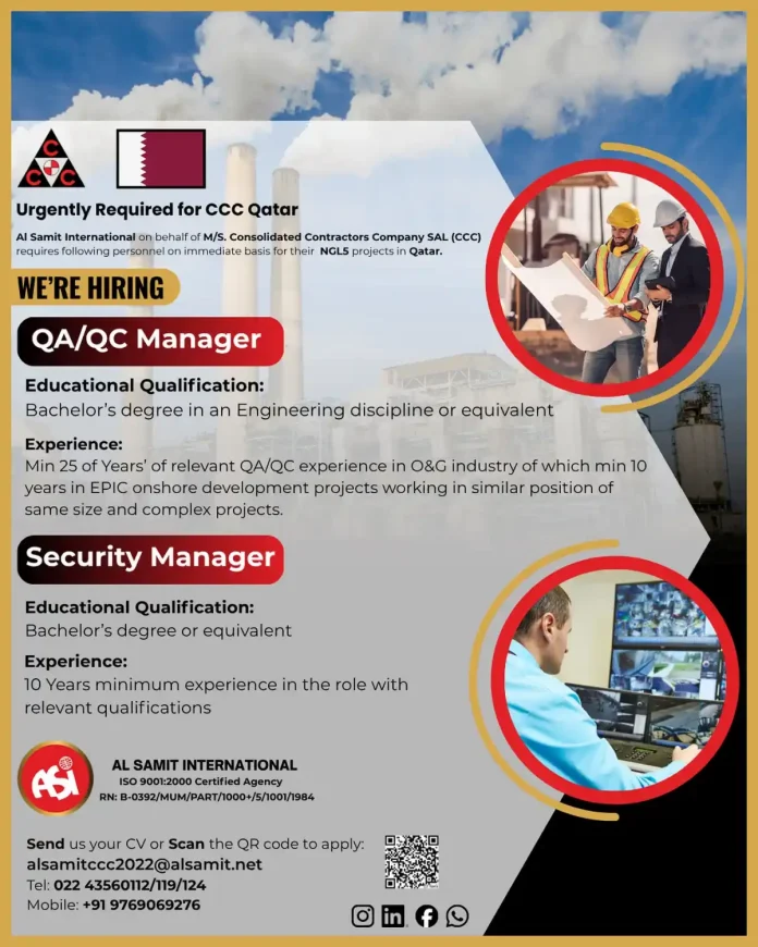 CCC Qatar Career Opportunities for QA/QC and Security Managers