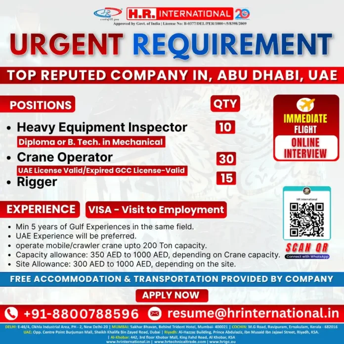 HR International Recruitment for Urgent Jobs in Abu Dhabi