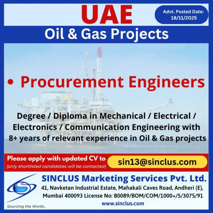 Procurement Engineer Job Opening in UAE for Oil and Gas Projects