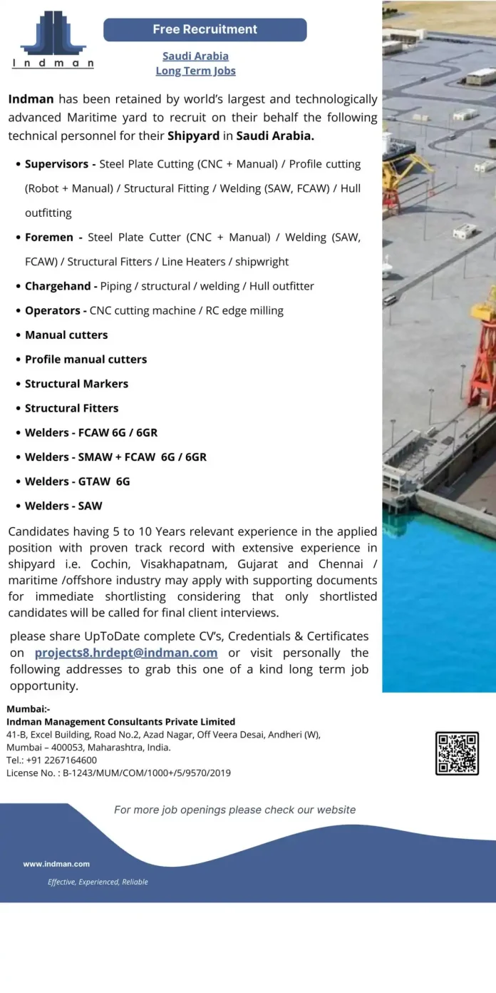 Indman Recruitment for Saudi Arabia Shipyard Positions