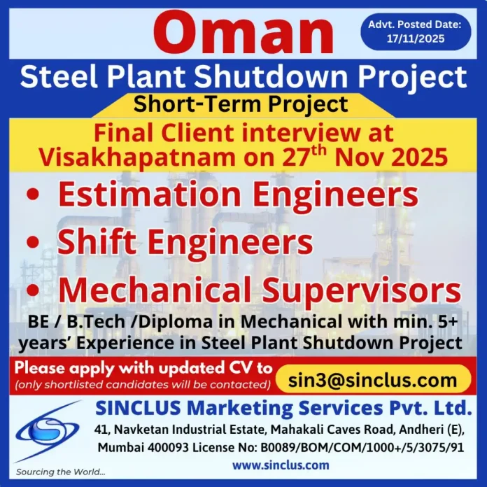 Steel Plant Shutdown Project Team Working in Oman