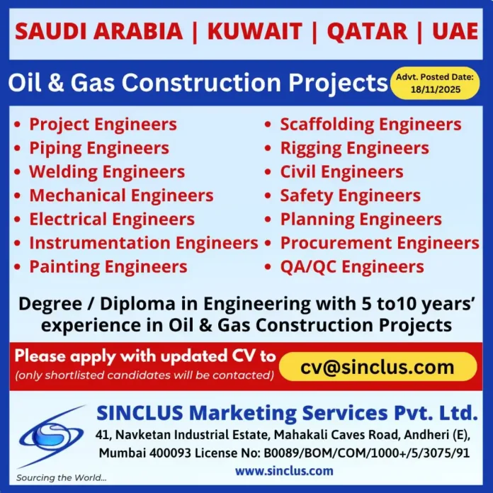 Engineering professionals working on Oil and Gas construction projects in Middle East