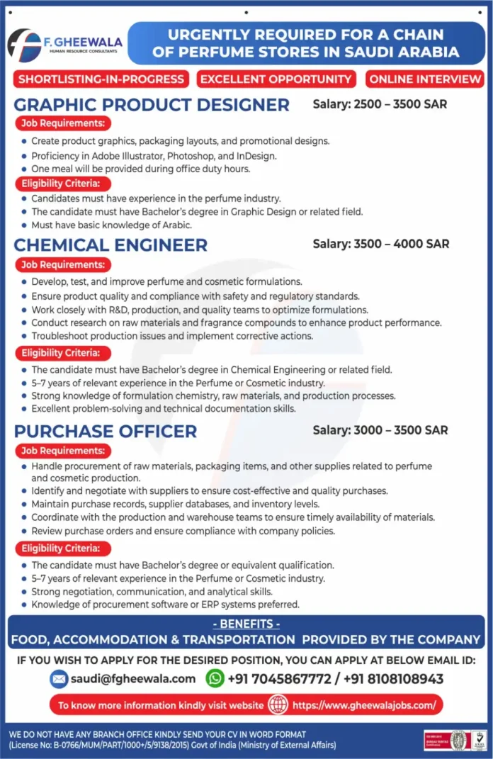 Job opportunities for perfume stores in Saudi Arabia
