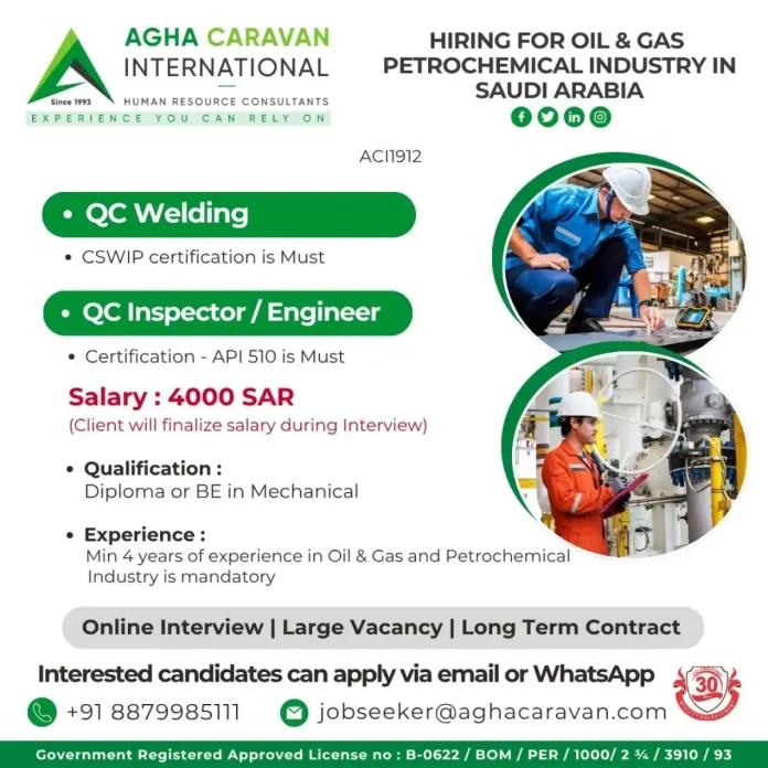 QC Welding Inspector Job Opportunity in Saudi Arabia
