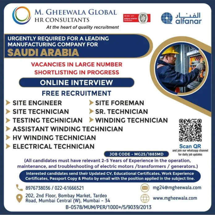 Recruitment for Engineering Jobs in Saudi Arabia with M. Gheewala Global HR Consultants