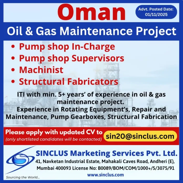 Oil and Gas Maintenance Professionals working on pump equipment in Oman