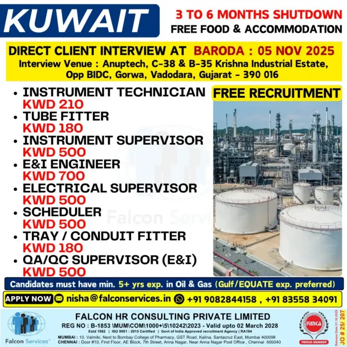 Falcon Services Kuwait Oil & Gas Job Recruitment Drive