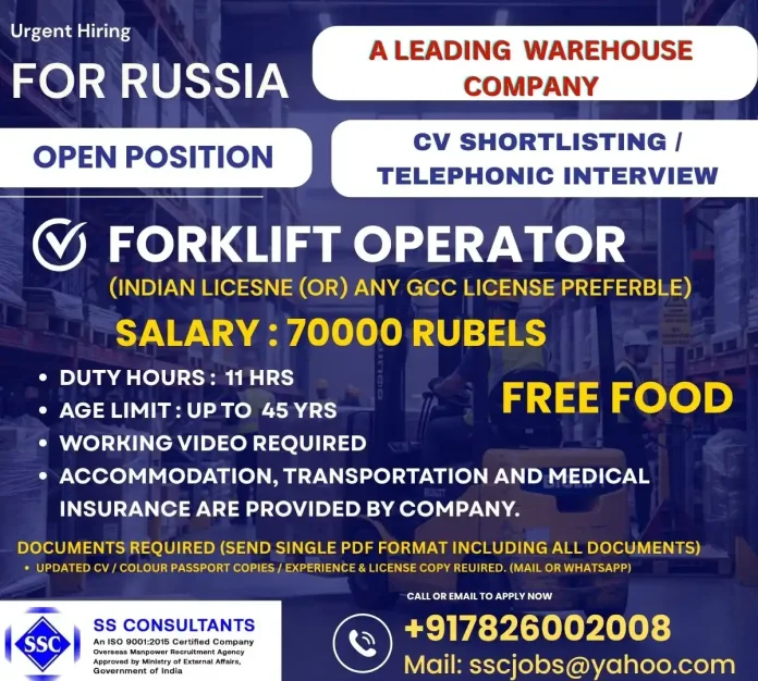 Forklift Operator working in a warehouse in Russia