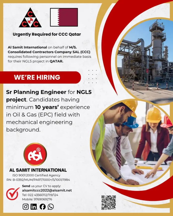 Senior Planning Engineer Job Opportunity at CCC Qatar NGL5 Project
