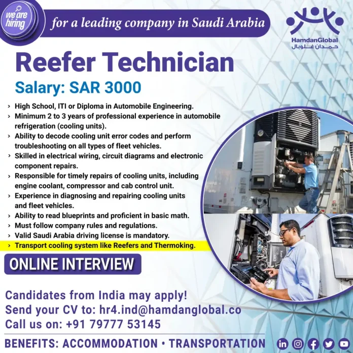 Reefer Technician working on cooling units in Saudi Arabia for HamdanGlobal