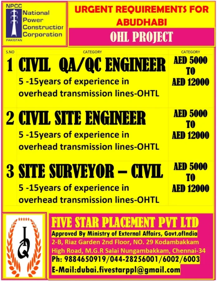 NPCC Pakistan Abu Dhabi OHL Project Civil Engineering Jobs