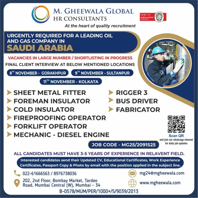 M. Gheewala Global HR Consultants Recruitment for Oil and Gas Jobs in Saudi Arabia