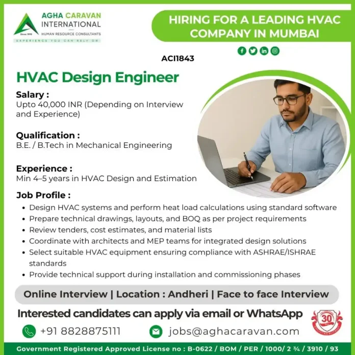 HVAC Design Engineer Career Opportunity in Mumbai
