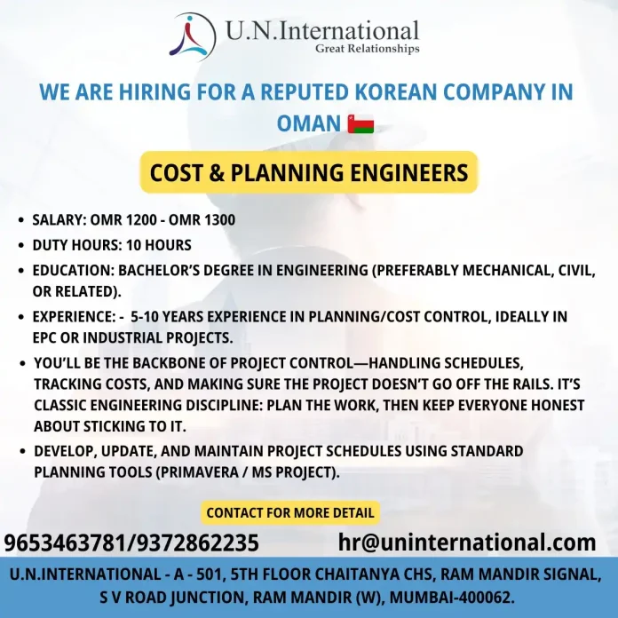 Cost and Planning Engineer Career Opportunity in Oman