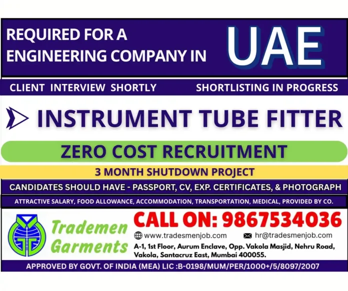 Instrument Tube Fitter working on engineering project in UAE