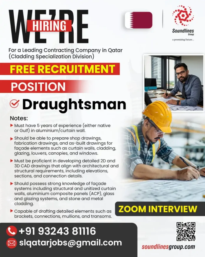 Draughtsman preparing CAD drawings for cladding systems in Qatar