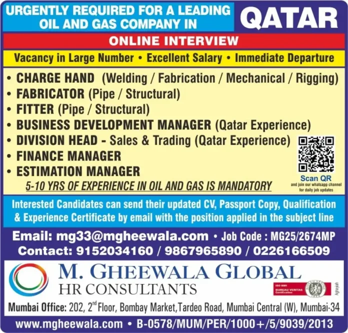 Oil and Gas Career Opportunities in Qatar with Online Interview
