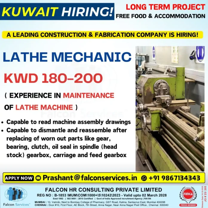 Lathe Mechanic working on industrial machinery in Kuwait