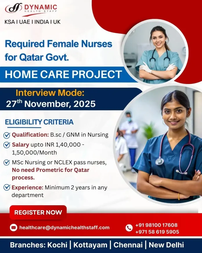Female nurse providing home care services in Qatar