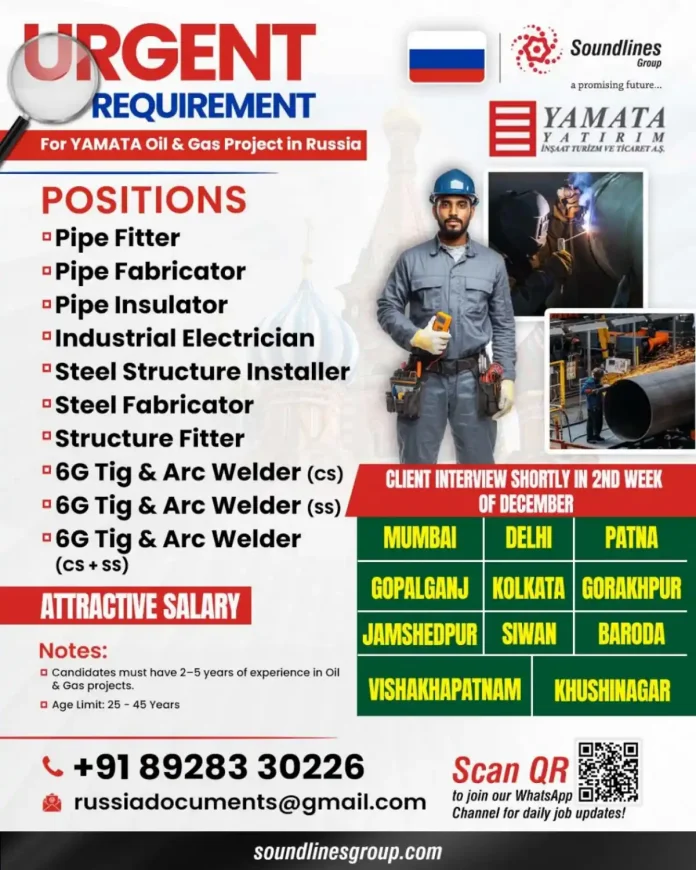 Recruitment for YAMATA Oil & Gas Project in Russia by Soundlines Group