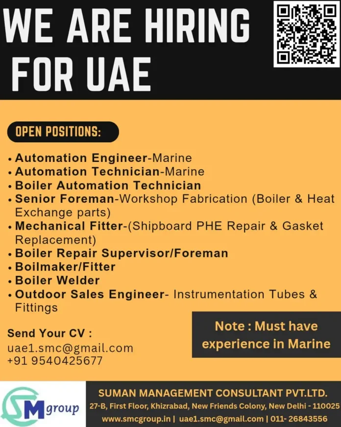 SMC Group UAE Job Openings for Marine and Boiler Positions