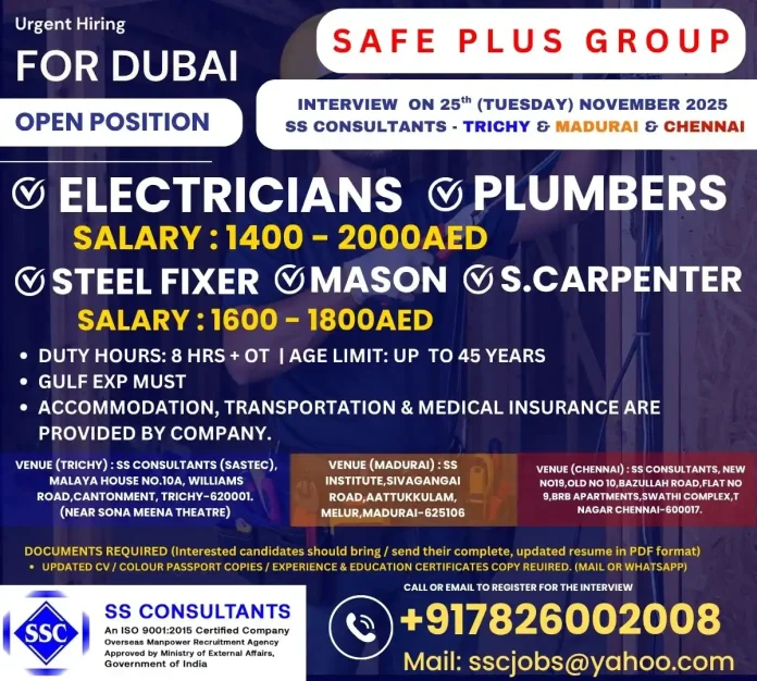 SS Consultants Recruitment Drive for Dubai Jobs