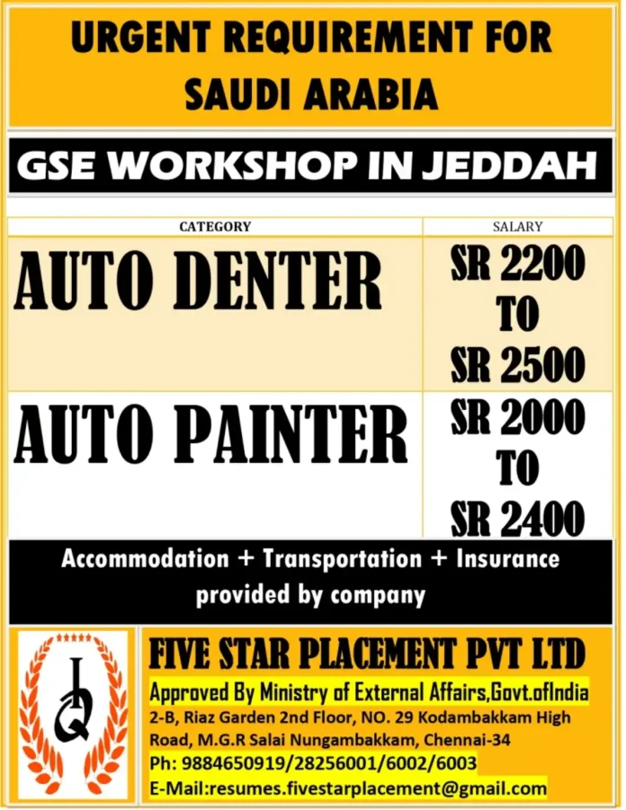 GSE Workshop Auto Denter and Painter Jobs in Jeddah