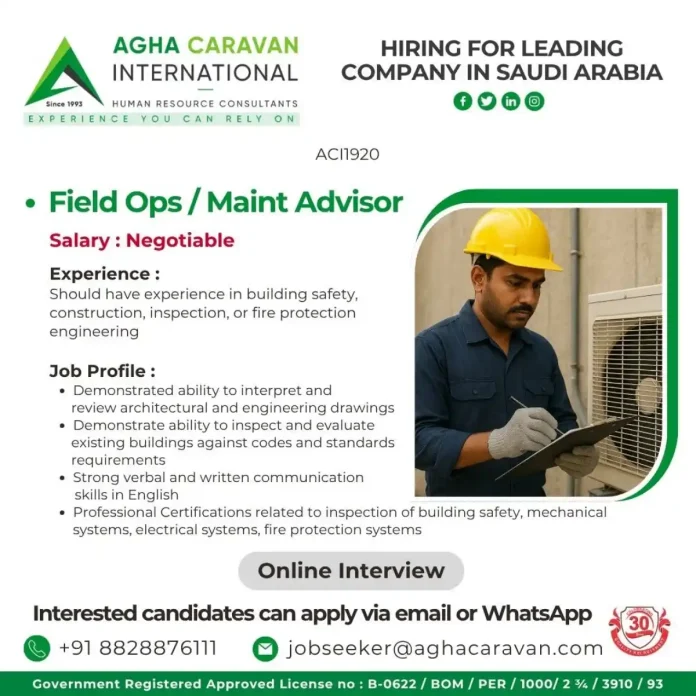 Field Operations Maintenance Advisor Job Opportunity in Saudi Arabia