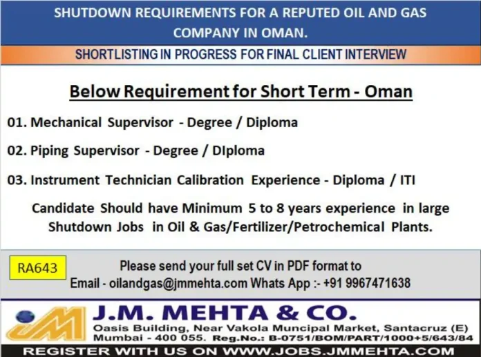 Oil and Gas Industry Shutdown Jobs in Oman
