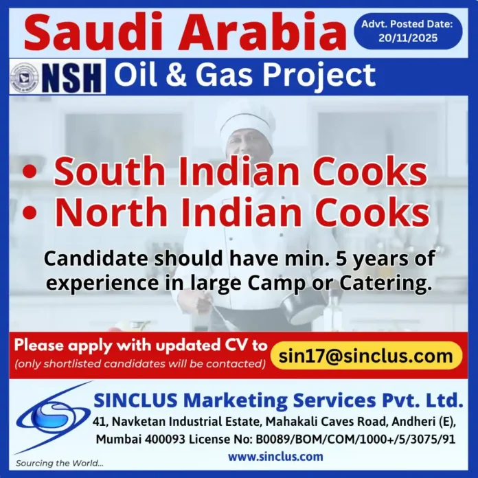Indian Cooks working in Saudi Arabia oil and gas project kitchen