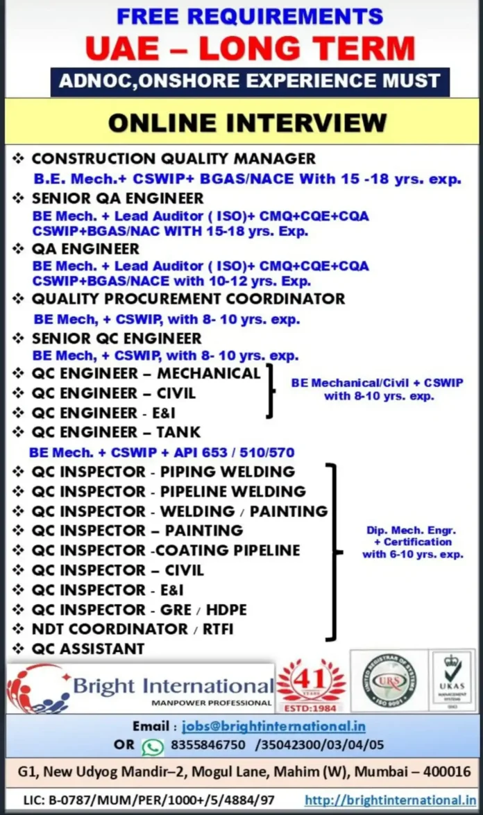 Quality Engineering Careers in UAE with ADNOC Projects