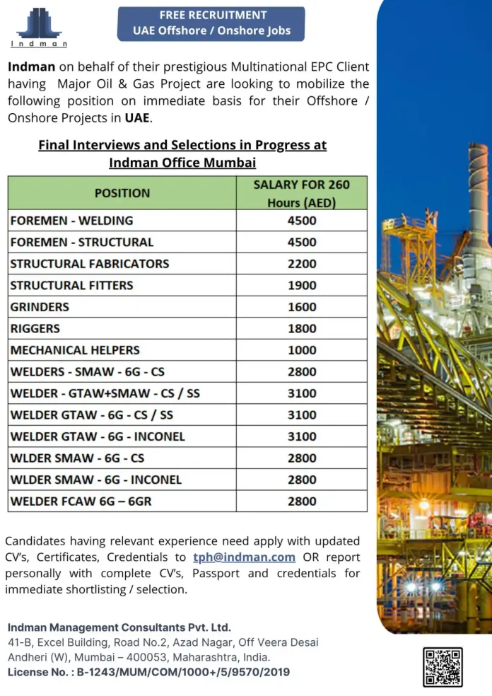 Indman Recruitment for UAE Offshore and Onshore Oil and Gas Jobs