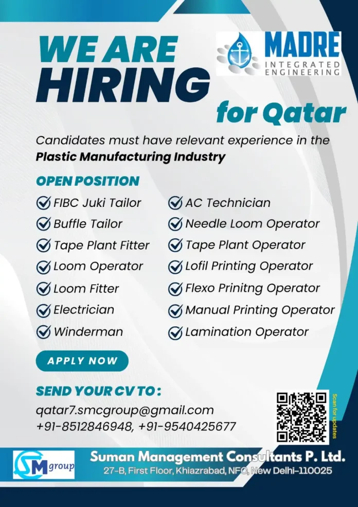 Job Hiring for Plastic Manufacturing Positions in Qatar