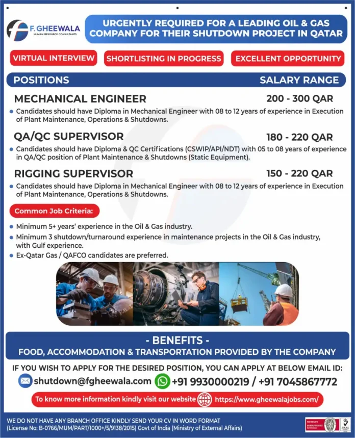 Oil and Gas Industry Jobs in Qatar for Shutdown Projects