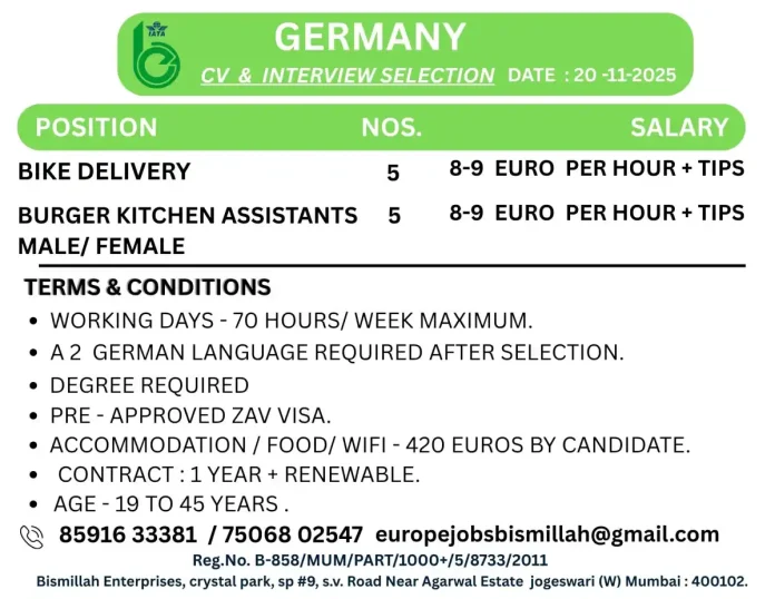 Job Opportunities in Germany with Bismillah Enterprises