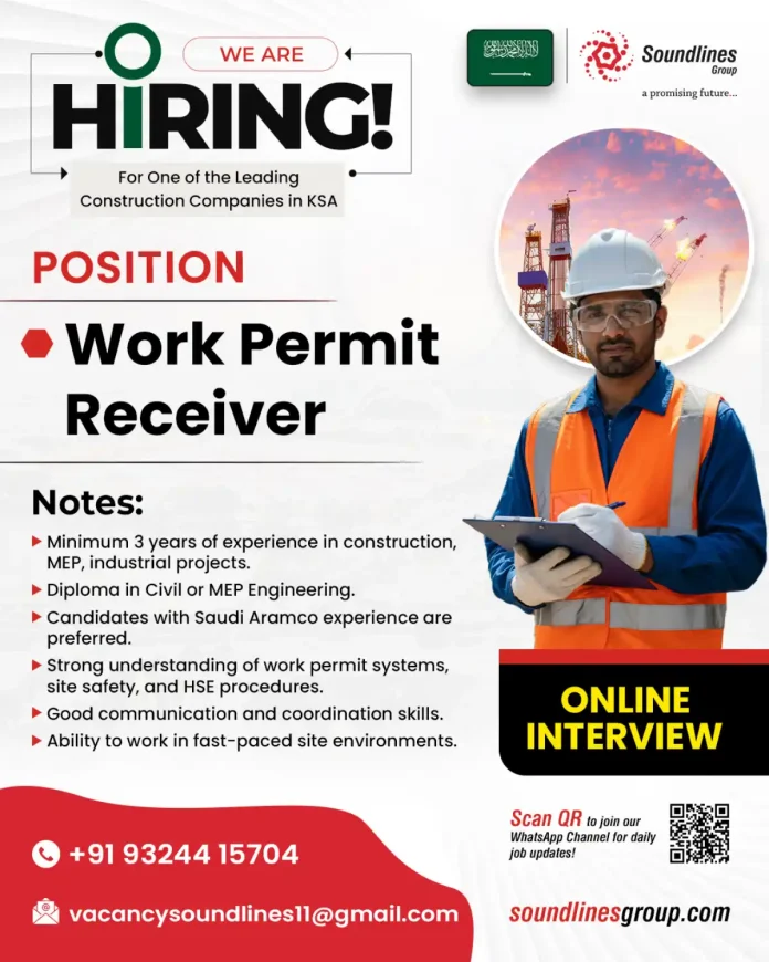 Work Permit Receiver role in construction industry in KSA