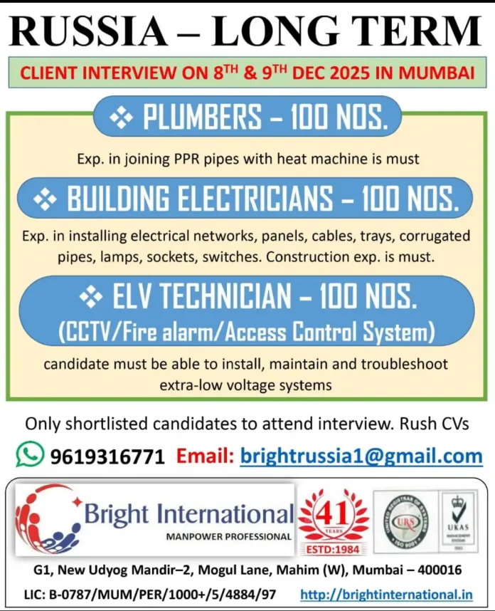 Client interview for Russia job opportunities in Mumbai