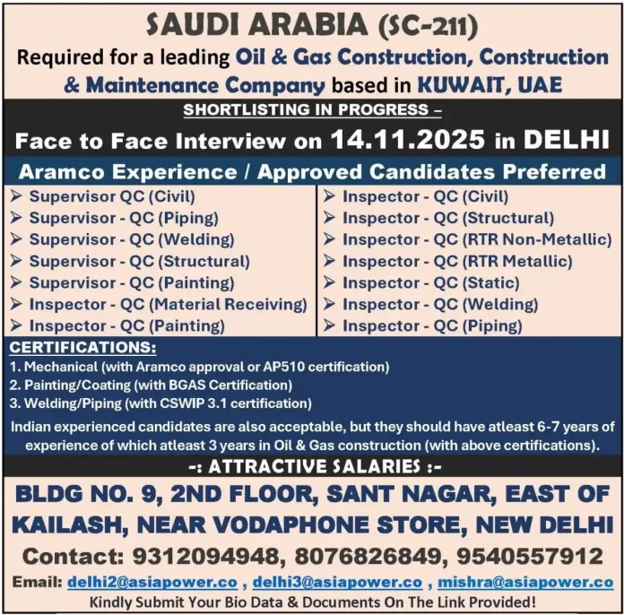 QC Job Openings in Saudi Arabia for Oil and Gas Industry