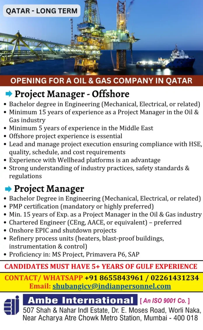 Project Manager job in Qatar oil and gas industry