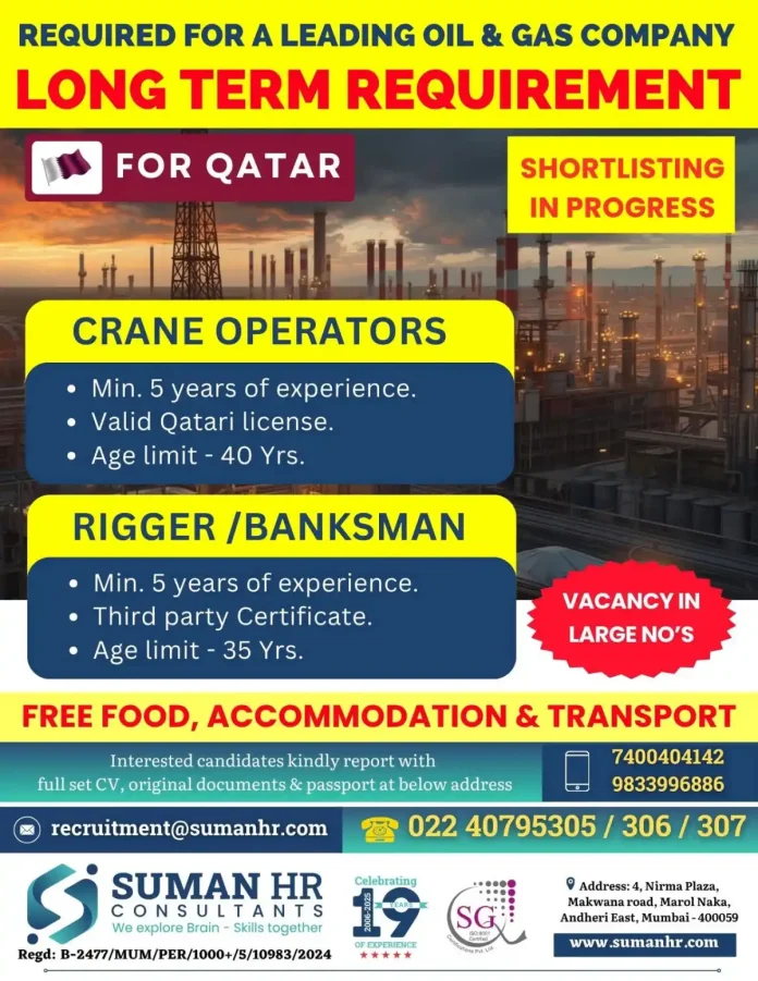 Crane Operator and Rigger at work in Qatar Oil & Gas industry