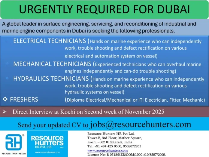 Resource Hunters HR Recruitment for Marine Technicians in Dubai